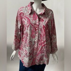 Coldwater Creek Plus Sized Pink Paisley Shirt 2X